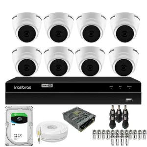 Kit 8 Câmeras 1220 D Mic 1080p Com Microfone Dvr Intelbras 1216-c Mhdx Com Acesso Remoto Hd 6tb