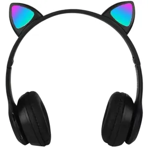 Fone Bluetooth Orelha De Gato LED Colorido Preto.
