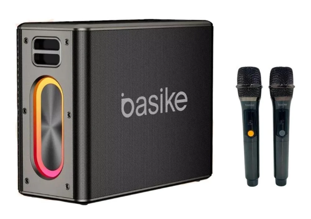 Caixa De Som Bluetooth Karaokê RGB 120w Com 2 Microfones Sem Fio Basike