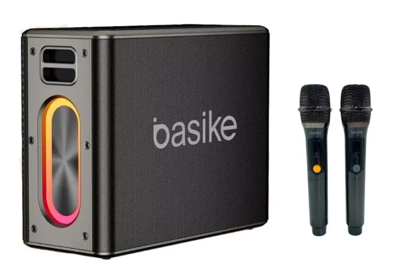Caixa De Som Bluetooth Karaokê RGB 120w Com 2 Microfones Sem Fio Basike