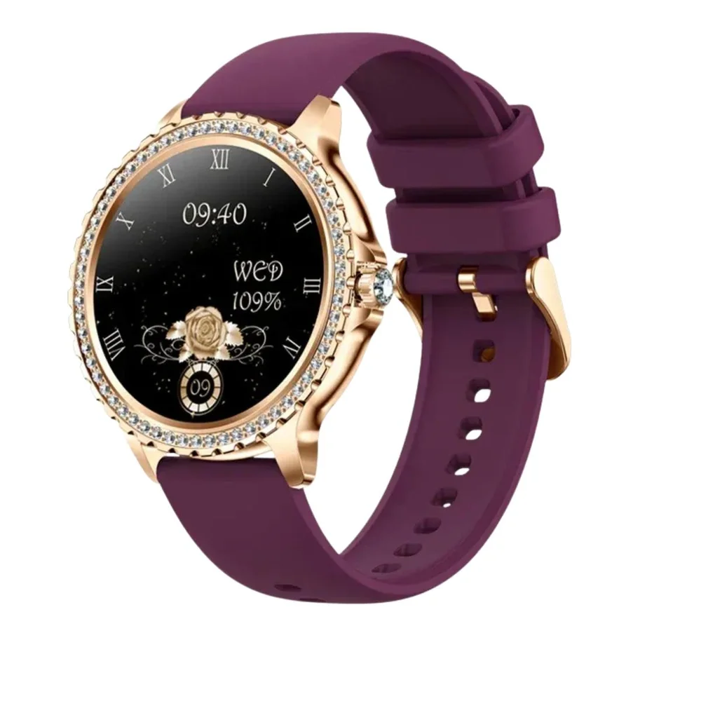 Relógio Feminino De Moda 2026 Com Pedras Brilhantes , Tela Hd De 1.32 " - Roxo