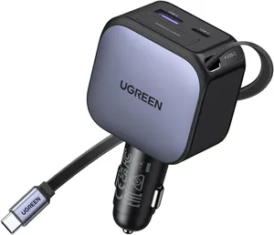 Carregador Rápido Turbo Veicular Cabo Usb-c Retrátil Ugreen Nexode 90w (3 Em 1) Suporta Múltiplos Protocolos Pd 3.0, Qc 3.0, Pps, Scp Afc,