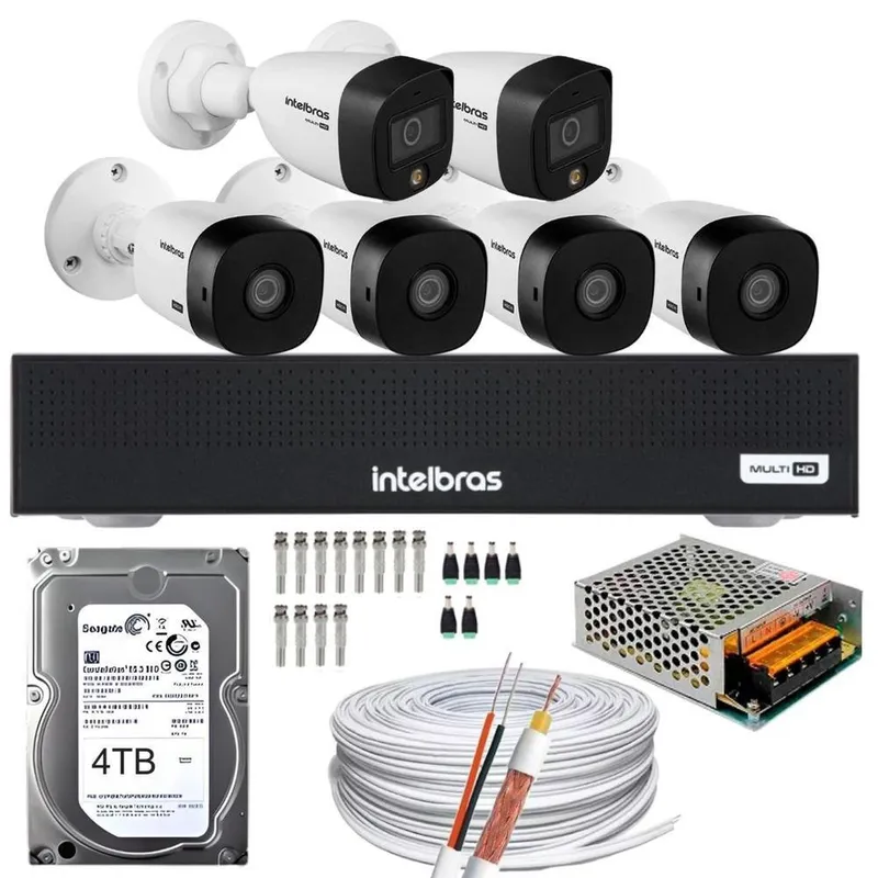 Kit 6 Câmeras Intelbras + 4 Câmeras 1220b Full HD + 2 Câmeras 1220 Full Color + DVR 1008-c, Com HD 4TB