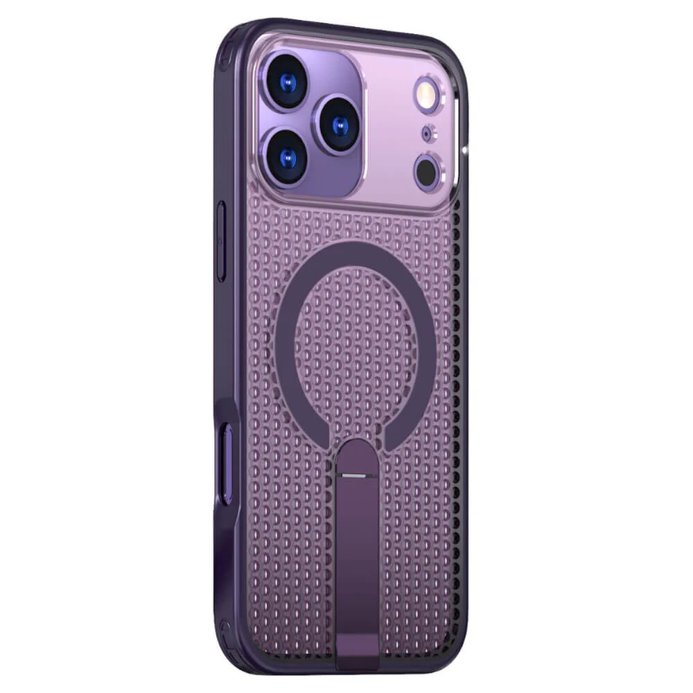 Capa Protetora Magnética para o iPhone 17 Pro Max - Magsafe Compatível, Anti-Aquecimento, Suporte Integrado e Carregamento por Aproximação | Cor: Roxo