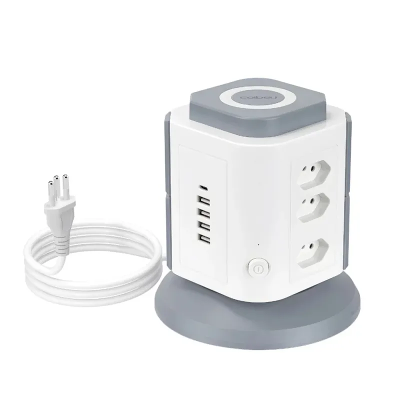 Torre De Tomadas Branca 9 Tomadas + 4 Usb + 1 Type-c Cabo Proteção Contra Sobrecarga 2 Metros