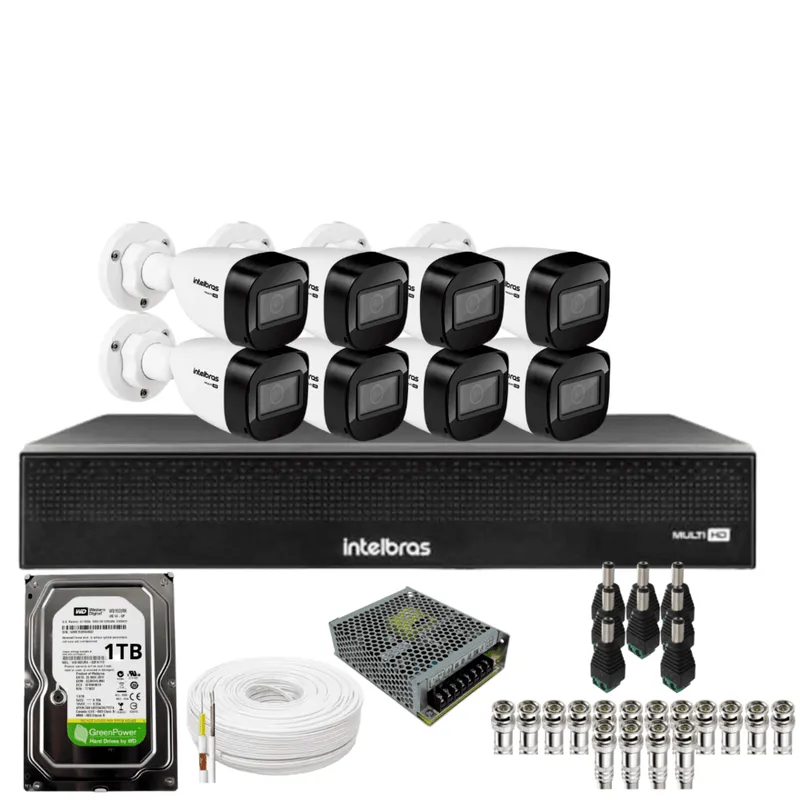 Kit 8 Câmeras Intelbras 1130b Full Hd Dvr Mhdx 1016-c Intelbras Com Detecção De Movimentos Hd 1TB