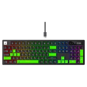 Teclado Mecânico Gamer 2 em 1 Rise Mode GM2 Full Black and Green RGB Switch Outemu Brown, USB-C, Preto - RM-TCM-GM2F-BBRO