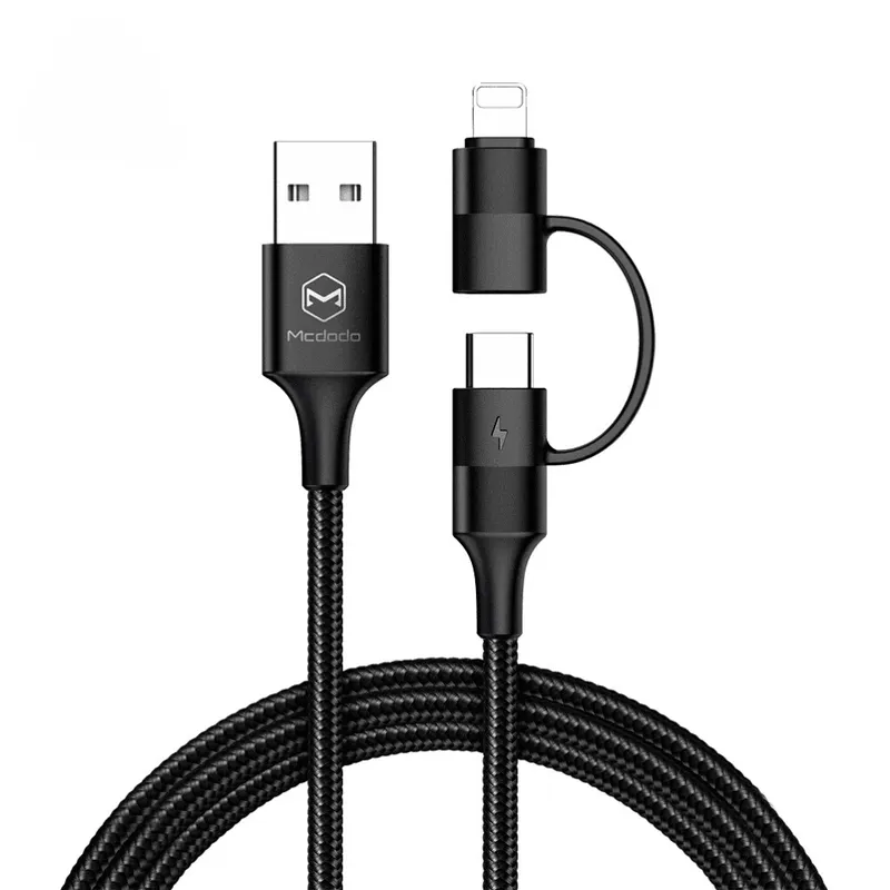 Cabo Carregador E Dados 2 Em 1 Usb Tipo C Lightning 3a 1,2m