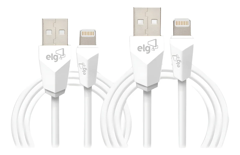 Kit Cabo Lightning, 12w 2.4a, Kit 1 Metro + 2 Metros, Branco, Cmb812wh, Elg