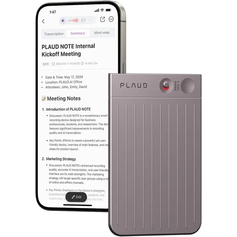 Plaud Note Gravador De Voz Ai Chatgpt-4o 59 Idiomas Ultrafino 0,3 Cm Gravação 30h
