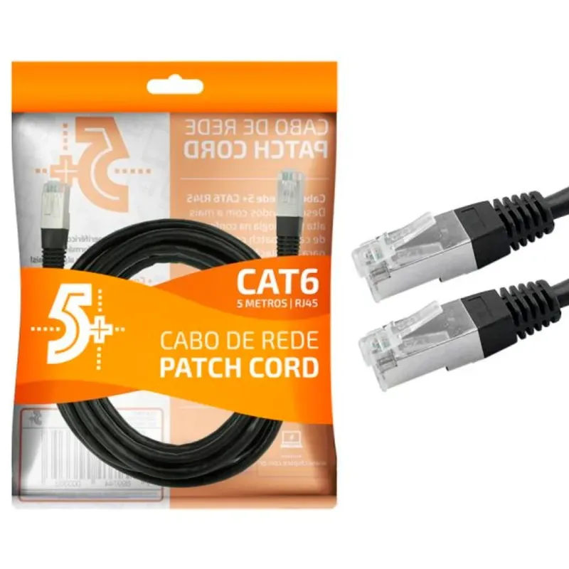 Cabo De Rede Ftp (patch Cord) Rj45 Cat 6, Blindado, 5 Metros, Preto, Chip Sce 018-9907