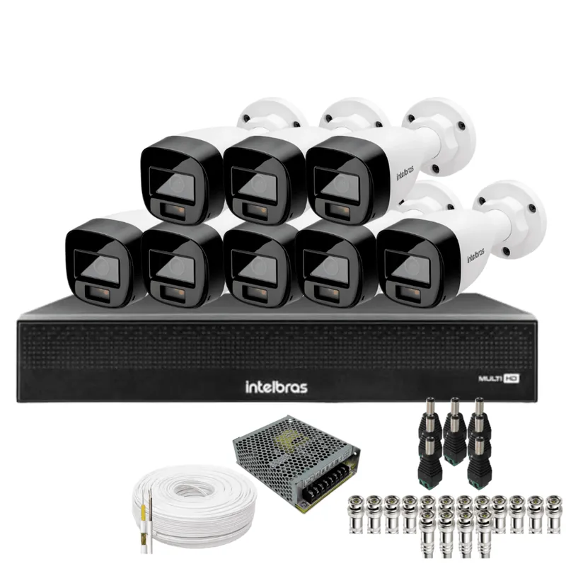 Kit 8 Câmeras Intelbras 1220b Full Color Dvr Mhdx 1016-c Intelbras Com Detecção De Movimentos Sem Hd