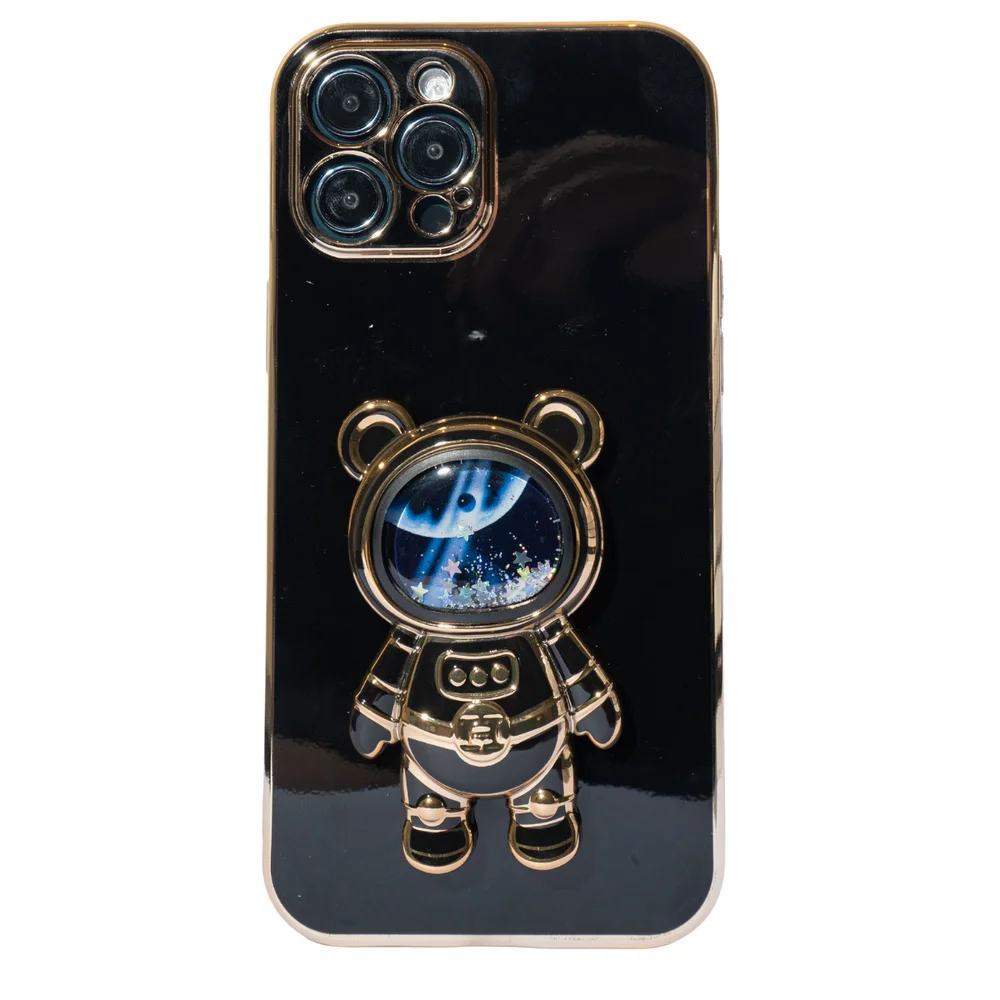 Capa Com Suporte De Astronauta Galvanizado Compatível Com Iphone Modelo:15 Promax;cor:preto.