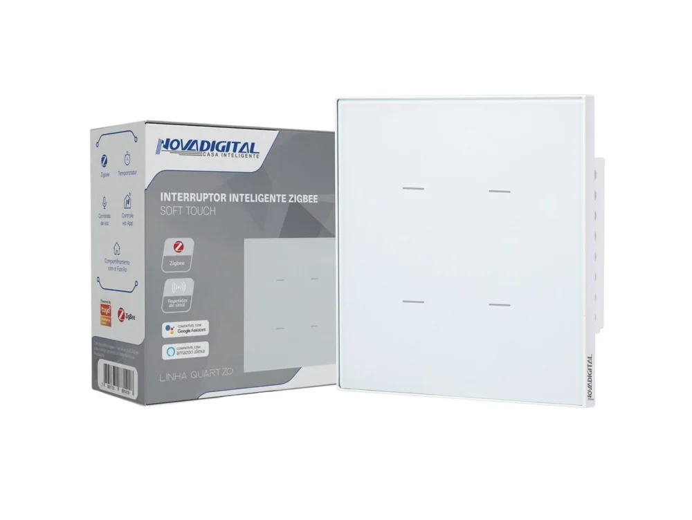 Interruptor Inteligente Zigbee Soft Touch 4 Teclas Quartzo Da Novadigital Qz-4x4-04-w - Branco