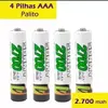 Cartela 4 Pilha Recarregavel Aaa Palito Controle Power 2700