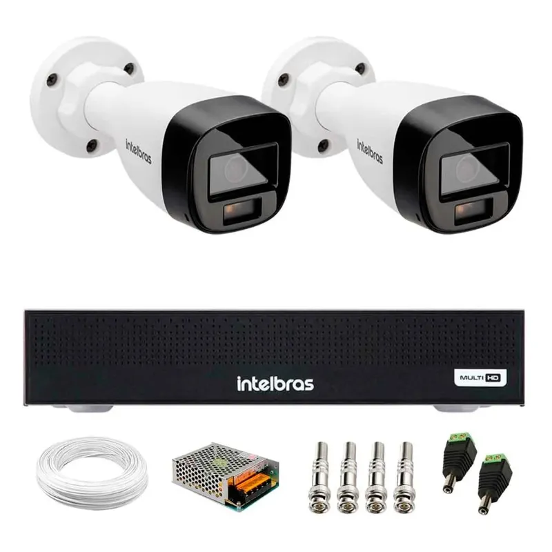 Kit 2 Câmeras Intelbras Vhd 1220 B G7 Full Color Full Hd Ir 20m + Dvr Intelbras Mhdx 1104-c 4 Canais