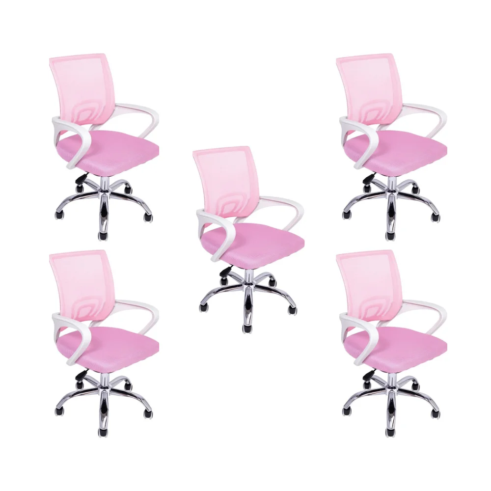 Kit 5 Cadeiras De Escritório Oficial Webshop Begonia, Mesh, Ergonômico, Rosa