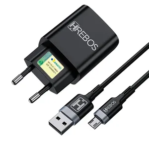 Kit Carregador Turbo 18w Saidas Usb + Cabo Micro Usb V8 Hrebos Hs-183 V Cor Preto