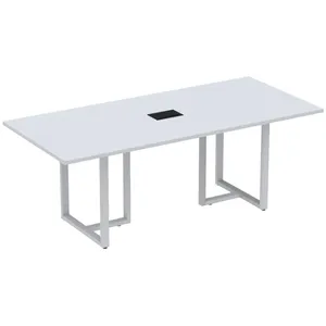 Mesa De Reunião Com Caixa De Tomada Retangular 260 X 120 Cm Pé Tubular Pe25 Mdp Branca Base Branca