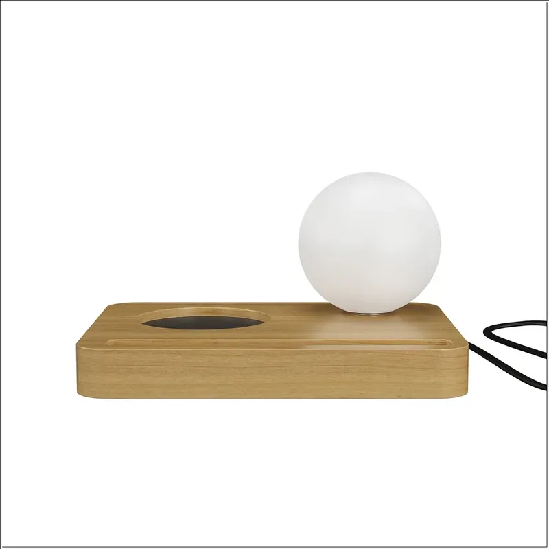 Luminária Apus De Mesa 14cm X 18cm C/globo De Vidro E Porta Copos Ofertamo Madeira Natural