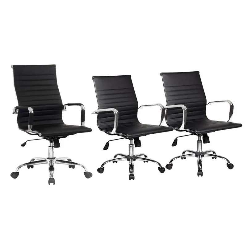 Conjunto Com 1 Cadeira Presidente Giratória E 2 Cadeiras Diretor Giratória Regulagem De Altura A Gas Esteirinha Boston Caramelo