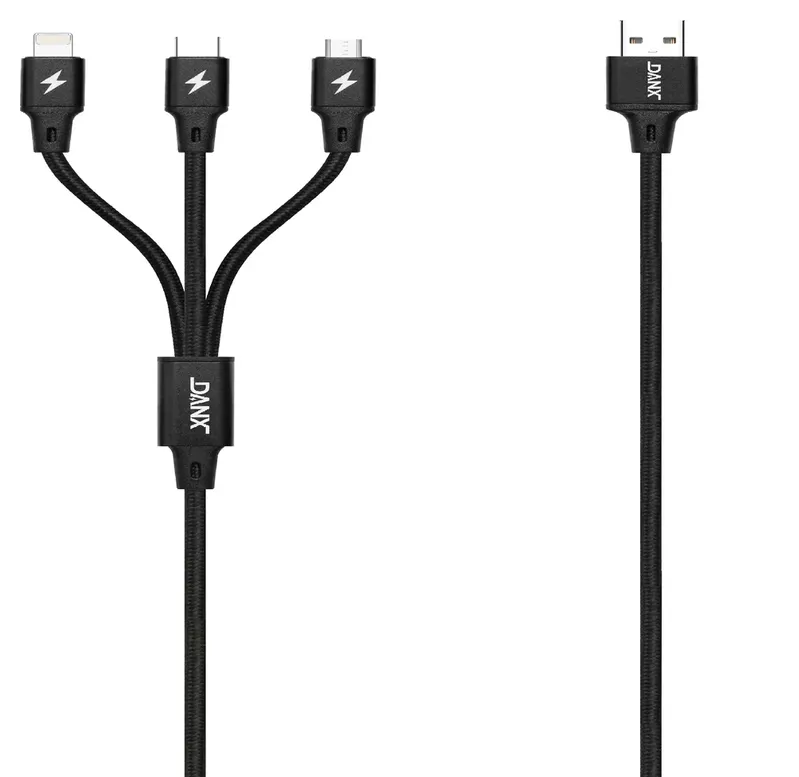 Cabo 3 Em 1 Danx, USB Tipo-C Lightning X Micro USB, Multi Charger 2.4a, 1 Metro - Du251