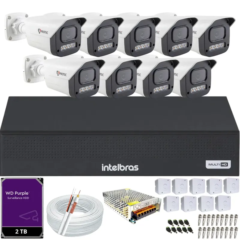Kit 9 Câmeras Full Color C/áudio Dvr Intelbras 16ch 2TB Purple