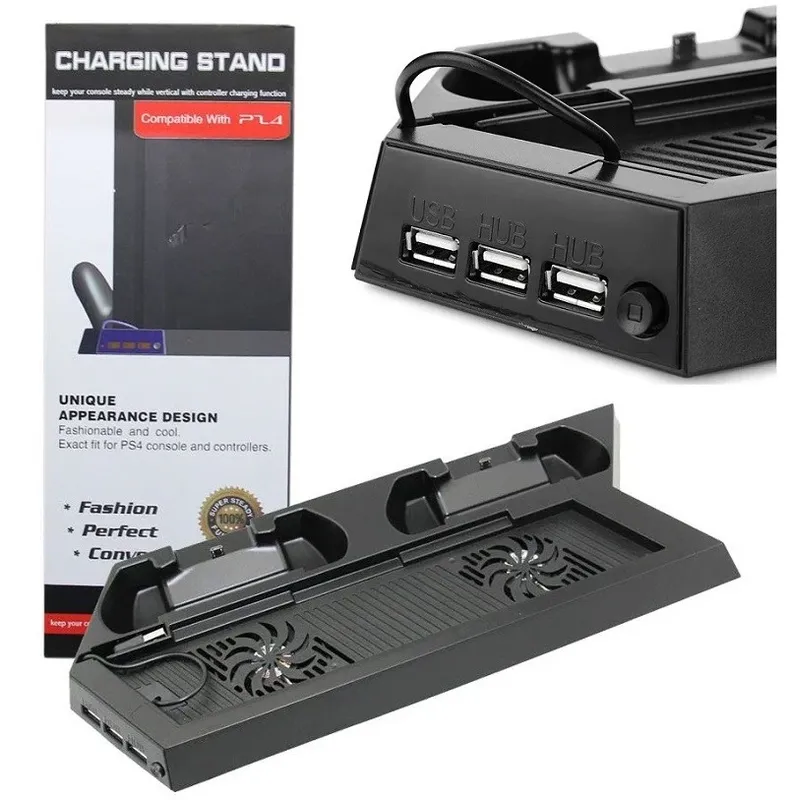 Base Vertical Cooler Para Playstation 4 Fat Carregador 2 Controle