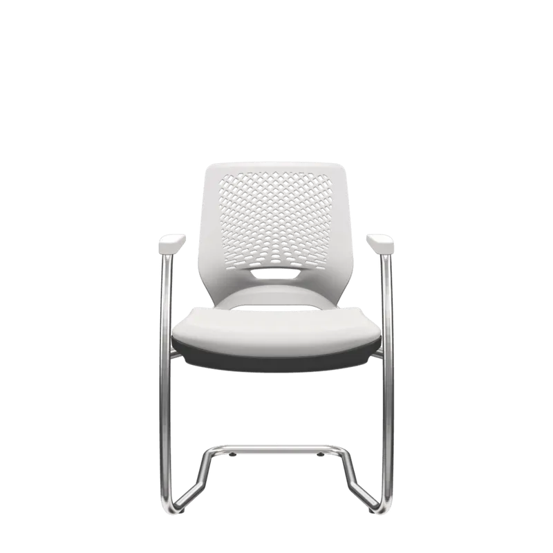 Cadeira De Escritório Fixa Aproximação Beezi Base Cromada Em S Com Braços Encosto Branco Assento Facto Branca Plaxmetal