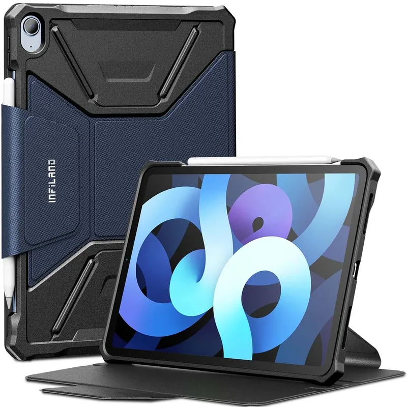 Capa Premium Flex Cover Anti Impacto Ipad Air 5, 10.9 Polegadas 2022, A2588, A2589, A2591, Função Wake Sleep Suporte Caneta - Azul