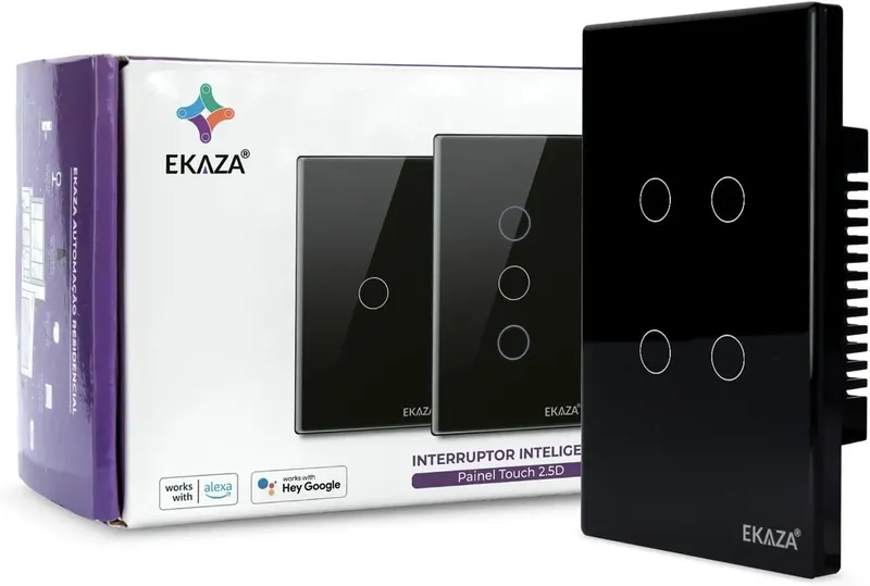 Interruptor Inteligente 6 Botões 4x4 Zigbee Preto Google Home Alexa Ekaza Ekat-t3074-6pz