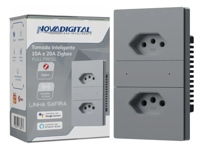 Tomada Dupla Zigbee Nova Digital Linha Safira Cor Cinza Sa-t2