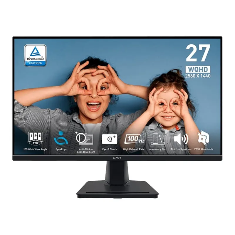 Monitor Office MSI PRO 27", QHD, 100Hz, 1ms, IPS, HDMI e DP, Som Integrado, Preto - MP275Q
