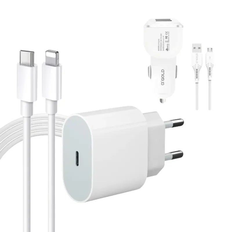 Kit Carregador Turbo 20w Compatível Iphone 8 Plus X Xr 11 12 13 14 Pro Max Carga Rápida Usb-c +carregador Veicular