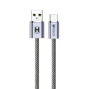 Hrebos Premium Cabo Neobraided Cb-267c Preto | Lightning + Type-c | Carregamento Rápido 60w | Nylon Trançado