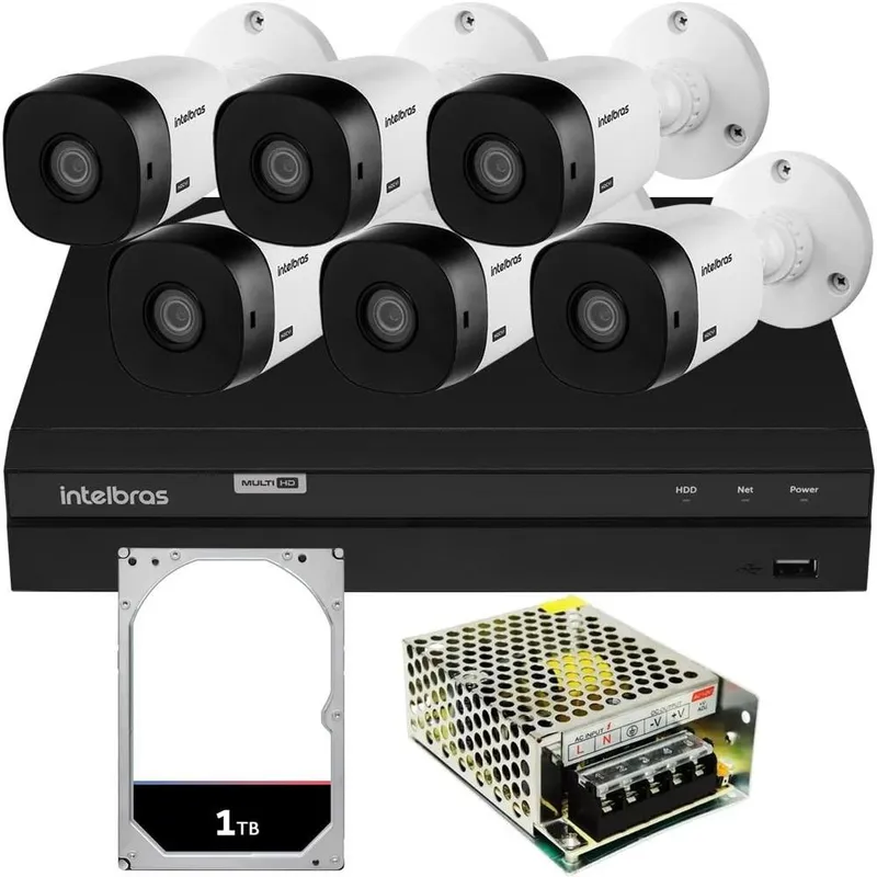 Kit Intelbras Cftv, 6 Cameras 1220, 2MP + DVR 1208 1TB, Sem cabo