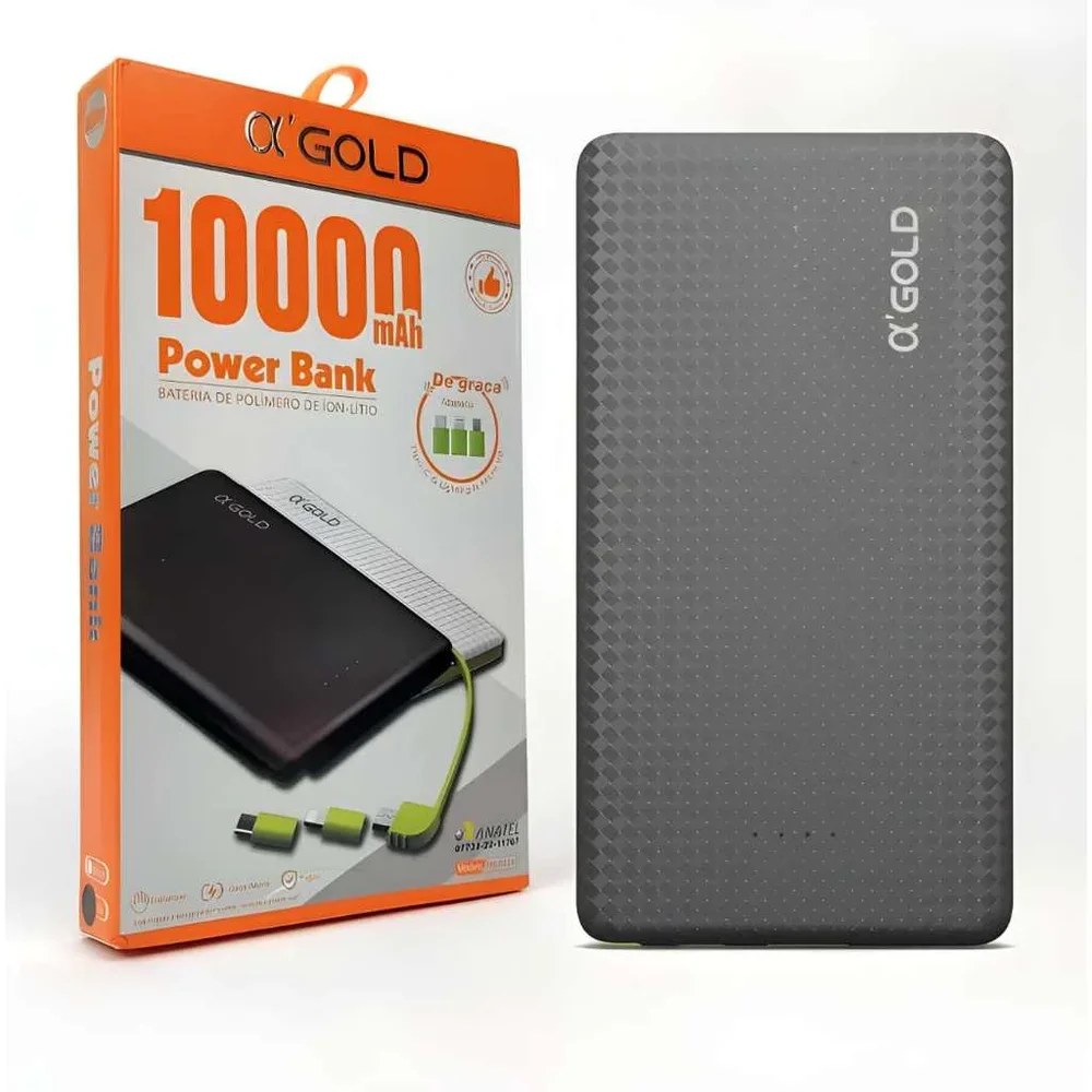 Carregador Portátil 10.000mah 3 Adaptadores A'gold Pn-951a
