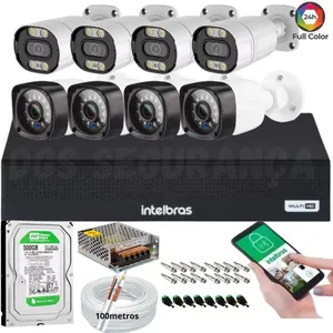Kit 8 Câmeras Segurança Full Hd 1080p 2mp Bullet 20m Infra C/4 Full Color+dvr Intelbras 1008c 500gb