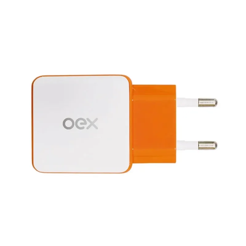 Carregador De Tomada OEX Cg201 Com Duas Entradas USB Laranja
