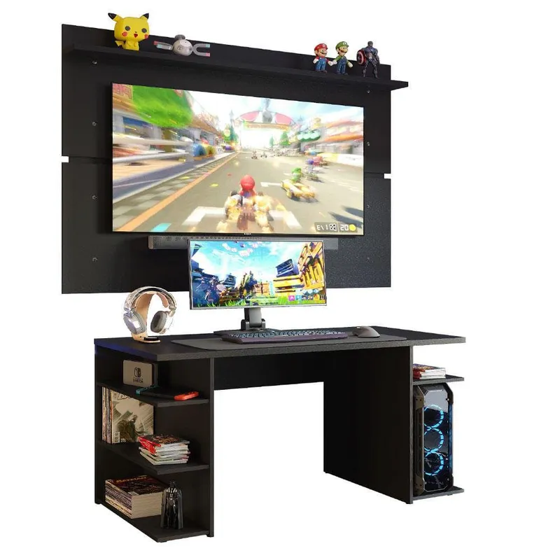 Mesa Gamer Madesa 9409, Preto, com Prateleiras laterais, Pintura Poliéster - XAMDFC0200028N