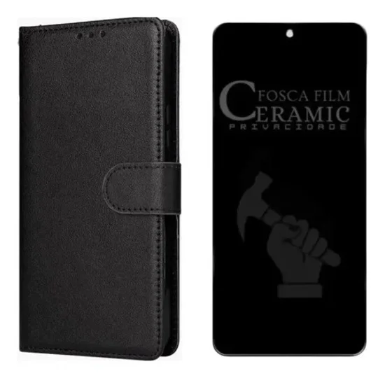 Capa Carteira Flip + Película Privacidade Fosca Para Samsung Galaxy A17