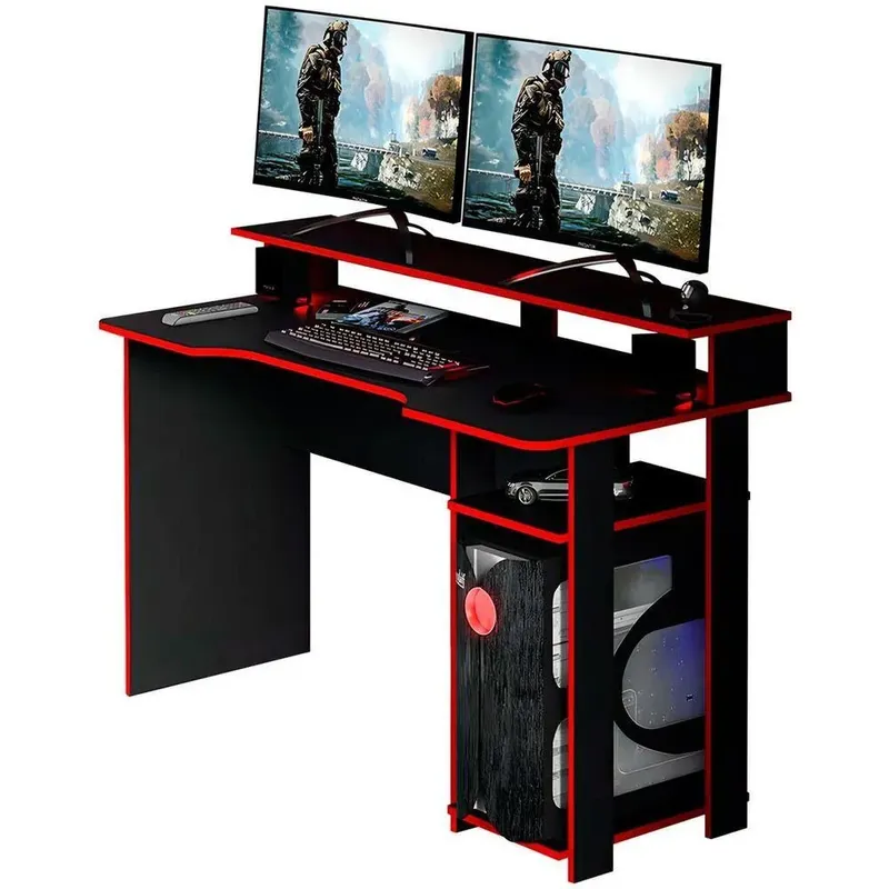 Mesa Para Computador Gamer Espaço Para 2 Monitores E Cpu Preto/azul