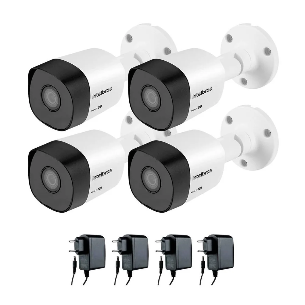 Kit 04 Câmeras De Segurança Vhd 3130 B G5 30m Infravermelho Intelbras Com Fonte De Alimentação