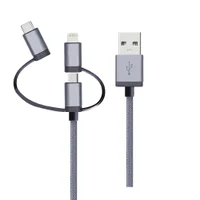 Cabo 3 Em 1 Lightning Micro Usb E Usb-c Nylon Cinza 1 Un Geonav