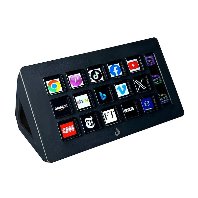 Mesa Controladora de Stream Rise Mode Vision 02 Alumínio, 15 Teclas LCD, Premium, Preto - RM-MC-02-B