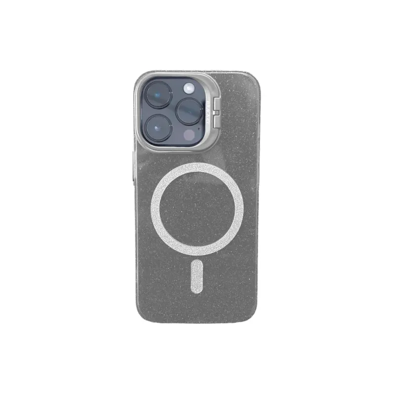 Capa Capinha Case Brilho Luxo Glitter Premium Magsafe Magnética Com Suporte Bracket Para Iphone 15 Pro Max - Branco