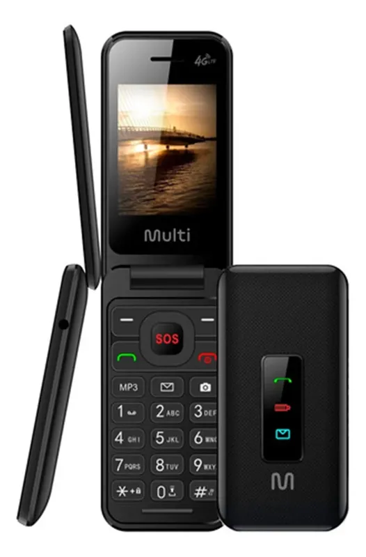 Celular Flip Vita 4g Multi Botão Sos P9227 Cor:preto