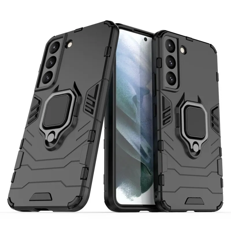 Capa Case Capinha Samsung S22 - 4em1 Protetora Anti Impacto Queda Armor Militar Protetora Anel De Dedo E Base Cor:preto