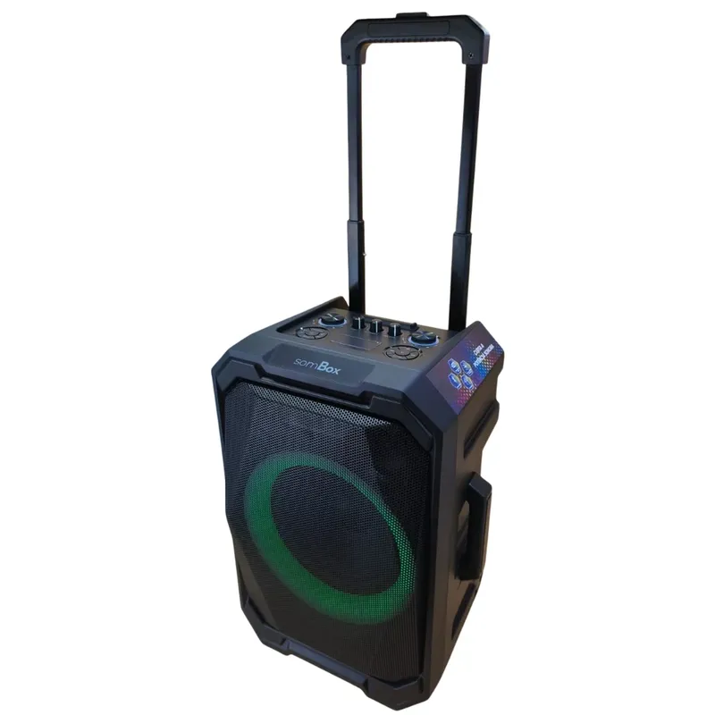 Caixa de Som Bluetooth Potente 200W Woofer 8 Pol Microfone Sem Fio Funcao Prioridade Bateria Longa Duracao IPX4 Festa Karaoke TWS RGB