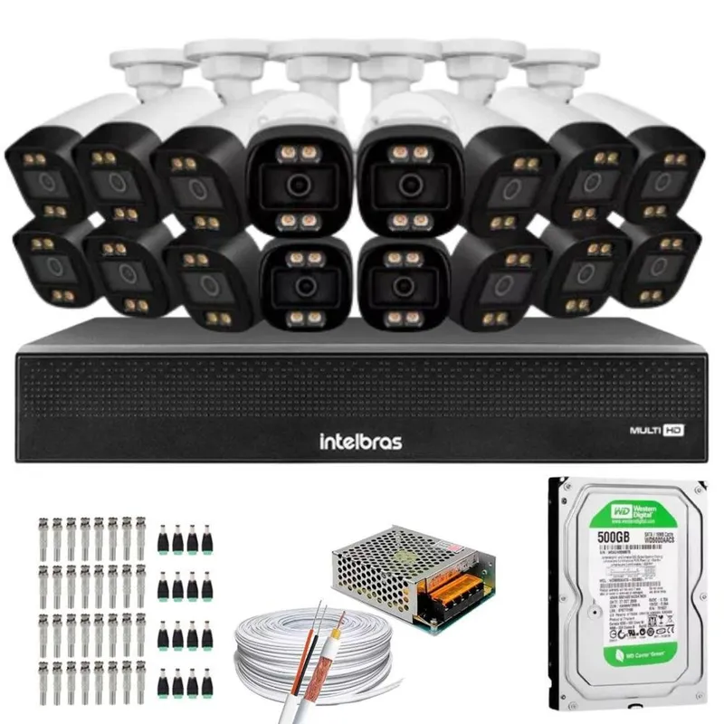 Kit 14 Câmeras Segurança Intelbras, Color Dvr, 1016c, Hd 500GB